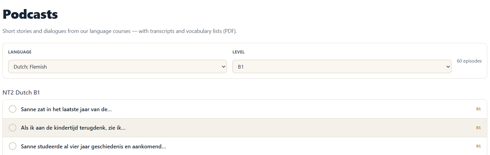 Browse by Level and Language